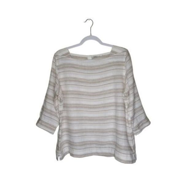 L.L.Bean Women's 3/4 Sleeves Striped Linen Tunic Top Size XL - Picture 2 of 10